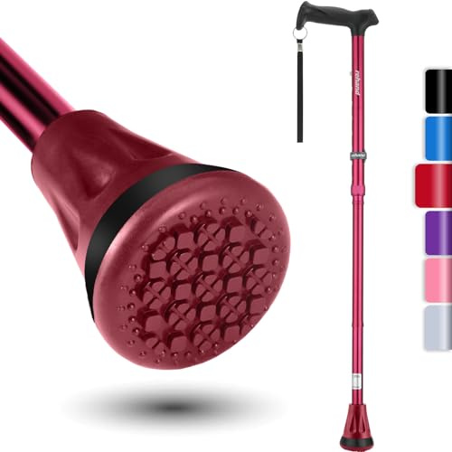 Rehand Bastón Plegable Todo Terreno, Bastones para Mujeres y Hombres, con Punta Giratoria y Ayuda de Movilidad de Alta Resistencia, Bastón Ajustable para Ancianos y Mujeres(Rojo)