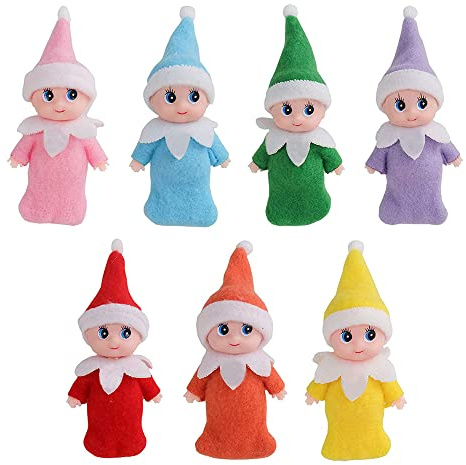 JHBEMAXS 7 st mini baby älva tvillingar vänlighet alver hantverk set små dockor för flickor pojkar barn vuxna (paket med 7 delar)