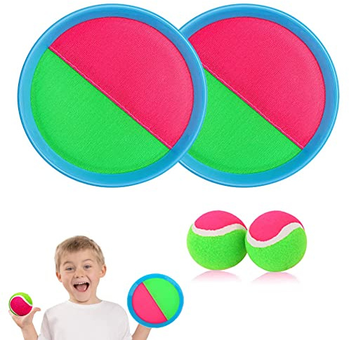Ball Catch Set Games Toss Paddle,Kids Outdoor Toys, Toss and Catch Game Set, Beach Toys Back Yard Backyard with 2 Paddles 2Balls Yard Games Suitable for Kids Birthday Gift Ideal (Blue)