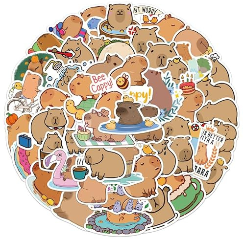 Confezione da 50 adesivi Capybara, per bottiglie d'acqua, laptop, telefono, skateboard, valigia, bicicletta, adesivi in vinile impermeabili per adolescenti e bambini, decorazione creativa ed