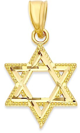 Golden Fire Solid Gold Star of David Pendant in 10k or 14k - Religious Jewelry Gifts for Her (10k Gold)