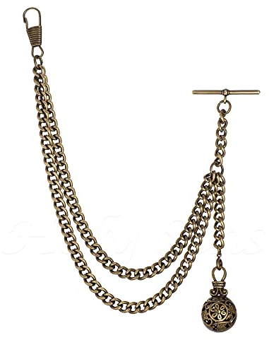 Handmade in the UK Bronze Colour Albert Pocket Watch Chain With Hollow Pendant (12)