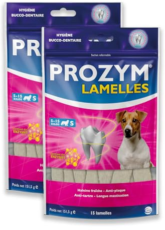 PROZYM Pack 2x15 Lamelles pour Chiens - Soin Dentaire à mâcher - N°1 chez Les vétérinaires - Haleine fraîche - Anti-tartre - Anti-Plaque - Gencives saines - 30 Lamelles (S)