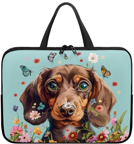 Poceacles Tax hund blommigt tryck laptopväska bärbart laptopfodral, neopren netbook/Ultrabook skyddande portfölj påse bärkasse, arbete studie resa laptop fodral vattentät bärbar datorväska