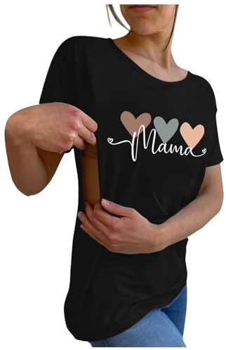 Dasongff T-Shirt Allaitement Femme Zip Manches Courtes Grossesse Fermetures Éclair Dissimulées Vêtement Été Côté Vêtements de Grossesse
