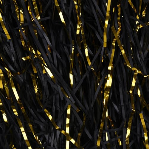 HXJDAM Papier de soie déchiqueté noir et doré de 300 g pour boîtes cadeaux et sacs, remplissage de panier, remplissage de panier cadeau, papier de remplissage pour emballage et décoration.
