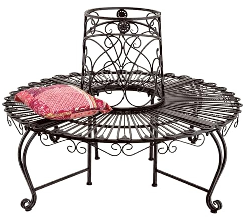 DanDiBo Baumbank Rund Metall Wetterfest Braun 96591 Rundbank ø 135 cm Gartenbank Sitzbank Bank Garten Antik