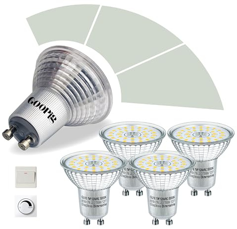 Goopig MR16 GU10 LED Dimmable Light Bulb, Energy Efficient 7W Equivalent 75W, GU10 Base, Daylight White 5000K, 750 Lumens, 120° Flood Beam, Stepless Dimmable Light, 25,000 Hours Lifetime, 4-Pack