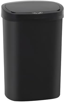 BestOffice | 13 Gallon Trash Can with Lid | Automatic Touchless Garbage Can | Odor Control | Modern Oval Design | Easy to Clean | Plastic | Black | Fits Any Kitchen, Bathroom, Office or Home