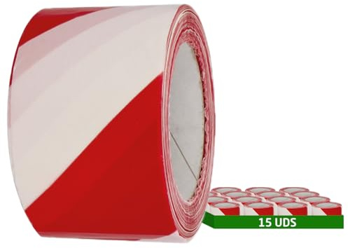 Amig - 15-pack varningstejper - För varningssignalering och varning - Vattentåliga och flexibla - Lågdensitetspolyeten LDPE - 70 mm x 500 m - Röd och vit tejp