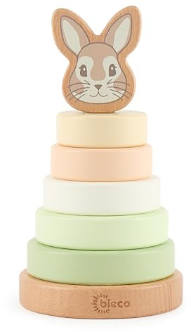 BIECO Tour d'empilage pour bébé lapin Fine | Bois durable FSC® | 19 cm | Jouet d'empilage en bois pour bébé à partir de 1 an