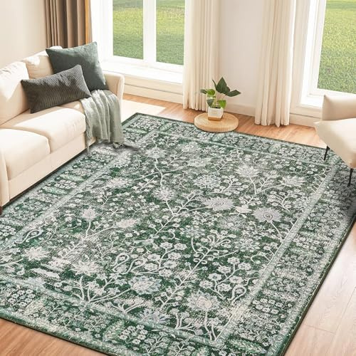 WONGS BEDDING Alfombra para salón, 120 x 170 cm, color verde, lavable, antideslizante, de pelo corto, alfombra grande para salón, dormitorio, comedor, oficina en casa