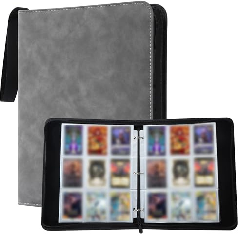 Raccoglitore Carte Magic,Album Porta Carte,Grigio,50 Pagine 900 Raccoglitore di Carte,Design Con Zip,Album per Carte Portatili Per Per la raccolta di giochi, regali e carte sportive