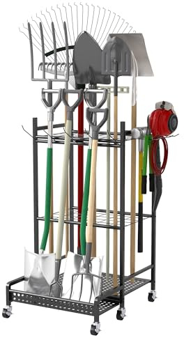 uyoyous Range - Utensili da giardino, scaffale per attrezzi da giardino, organizer per attrezzi da giardino, con ganci per organizzare e riporre ripari esterni, rastrelli, spazzole a manico lungo