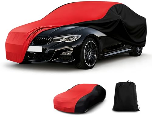 CEMOFE Funda Coche EláStica Interior, Funda para Coche Universal para Deportivo, SUV Mediano, Dedán de Lujo, Transpirable y a Prueba de Polvo, Suave y CóModo, Ajustado, Negro y Rojo, XL