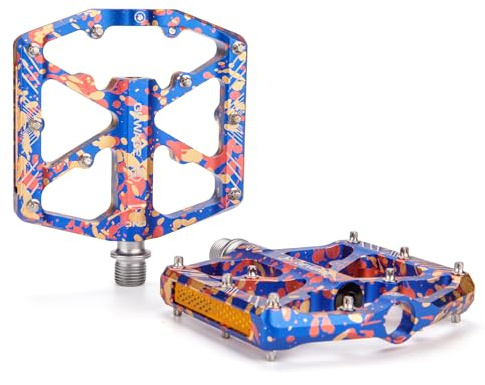 GEWAGE Pedales de Bicicleta con Reflectantes, 3 rodamientos sellados, Plataforma CNC Antideslizante de Aluminio, 9/16, para MTB, Carretera y E-Bike (Blue Splash)