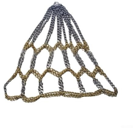 Honseadek Rete da basket sportiva zincata per esterni, doppia catena con attrezzatura in metallo, per cerchi colorati, per modelli standard, argento e oro (argento e oro)