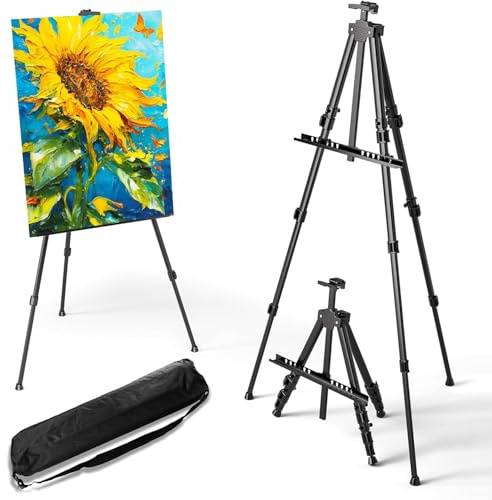 Easel Stand for Painting, Art Easel for Sign, Iron Easel Stand with Portable Bag for Table-Top/Floor Painting - Adjustable Height from 17 to 66 for Artists and Students Studio & Home Use