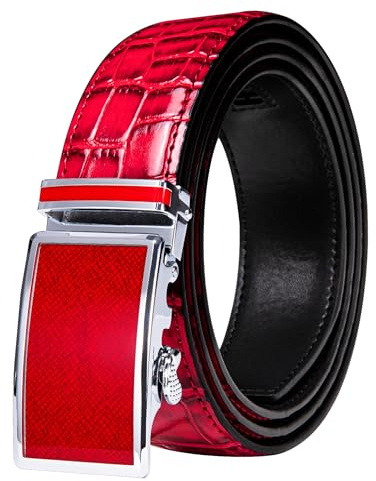 Barry.Wang Leather Ratchet Belt for Men Western Cowboy Adjustable Buckle 1 3/8 Casual Jeans Dress Business Trim to Fit