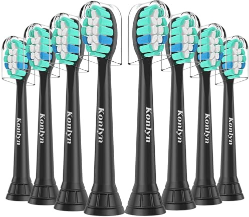 Konlyn Cabezales de repuesto para Philips Sonicare - Cepillos de dientes compatibles con Philips Sonicare eléctricos y Otros Modelos Snap-On, 8 unidades (Negro, 8 unidad (Paquete de 1))