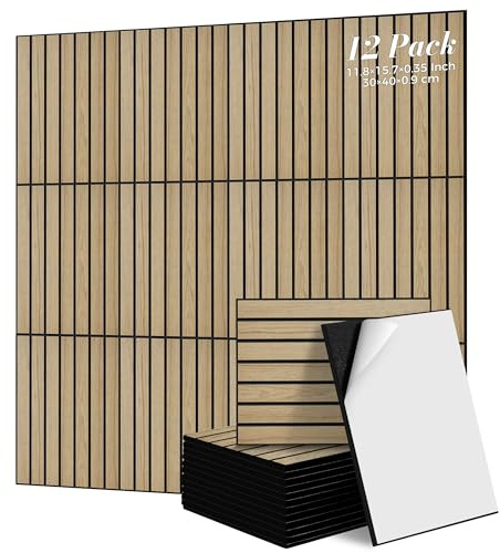 TO-TH Acoustic Wall Panels Peel and Stick Soundproof Panel 12 Pack, Teak