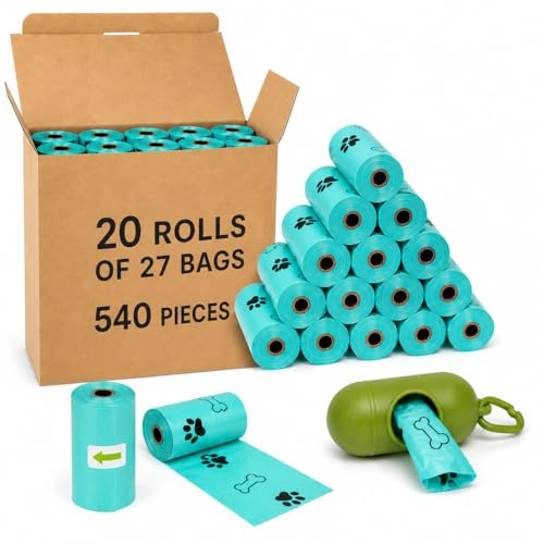 Haych Dog Poo Bags 540 Counts 20 Rolls Leak Proof Dog Waste Bags Teal Strong 100% Pet Poop Bags With Dispenser Included
