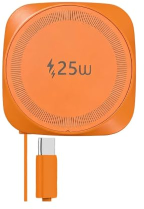 Kitbox 25 W magnetisk trådlös laddare med infällbar USB-c-kabel, Qi2.2 snabbladdning för iPhone 17/16/15/14/13/12, Airpods Pro etc, bärbar induktionsladdare för Samsung/Pixel, orange
