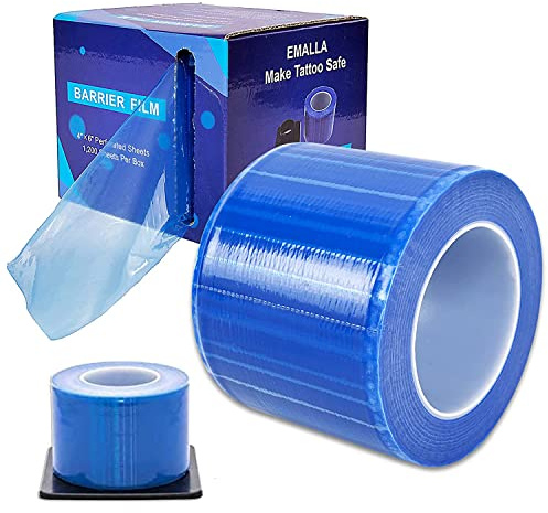Barriärfolie tatuering skyddsfolie – Unihubys barriärfolie rulle 1200 ark 100 x 15 cm tatuering Dental engångs-PE-skyddsfilm med dispenser för att skydda mot infektioner