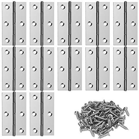 Bisagras de acero inoxidable Bisagra de puerta para mueble Bisagra Conectores con tornillos para el hogar, muebles, hardware, armario, guardia puerta cajón, 66 x 38 mm, 12 piezas