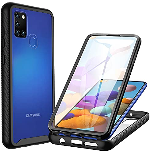 CENHUFO für Samsung Galaxy A21s Hülle, 360 Grad Schutzhülle Stoßfest Panzerhülle mit Eingebautem Displayschutz Outdoor Bumper Full Cover Case komplett Handyhülle für Samsung Galaxy A21s - Schwarz