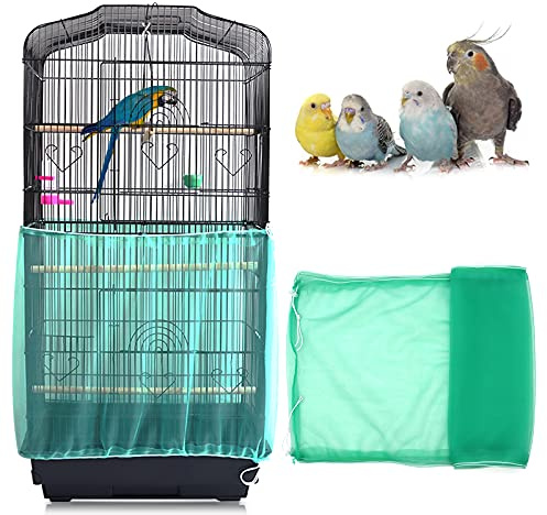 Mngren Universal Vogelkäfig Abdeckung, Einstellbar Vogelkäfig Samenfänger, Sanft Papageien Kordelzug Vogelfutter Kleintiere Netz, Abdeckung Rock Bewachen für Runde Quadratische Käfige (Grün)
