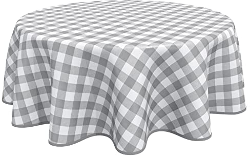 Home Direct Wachstuch-Tischdecke aus PVC mit Gingham-Muster, abwischbar, 160 cm, Hellgrau