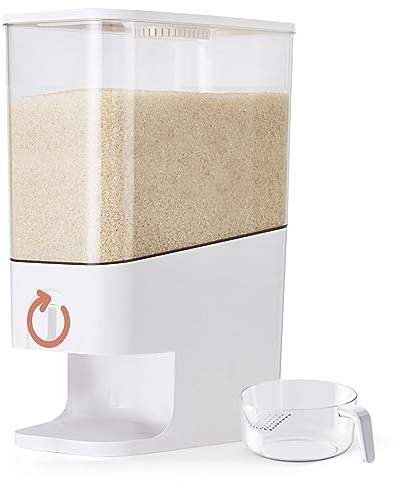 LivLab 22-25lbs Rice Dispenser, 10.5 Qt/10L/25 lbs Grain Storage Container with Measuring Cup Cereal Dispenser Cereal Bucket for Kitchen Pantry Organization