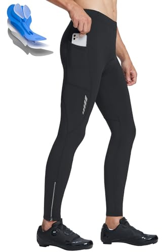 baleaf Men's Thermal Cycling Pants, 4D Padded Winter Bike Tights Fleece Lined Bicyble Riding Leggings Black L