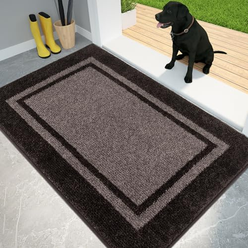 PURRUGS Dirt Trapping Door Mat 32 x 48, Non-Slip Machine Washable Entryway Rug, Entrance Mat, Indoor Front Door Mat, Super Absorbent Entry Rug for Muddy Shoes & Paws, Grayish Brown & Coffee