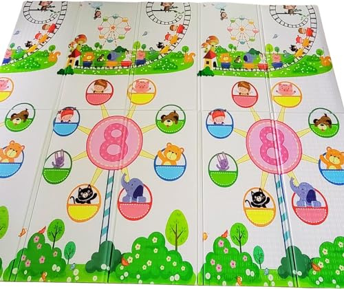 Spielmatte Baby (200cm x 180 cm) Teppich Babymatte Faltbarer Spieldecke Krabbelmatte Baby Bodenmatte XPE rutschfest Material, Tragbar für Innen- oder Außenbereich