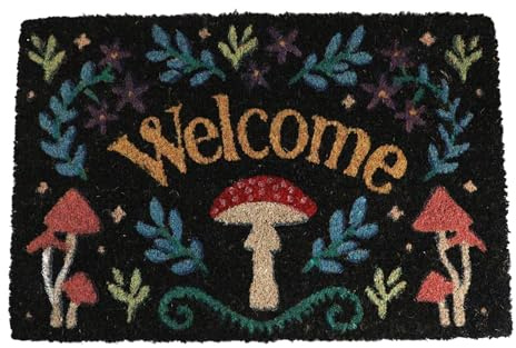 Ebros Gift Metaphysical Magic Wicca Occult Witcraft Halloween Themed Coir Coconut Fiber Vinyl Backing Floor Mat Doormat 24 By 16 Indoor Outdoor Home Accent (Welcome Mushrooms and Herbs)