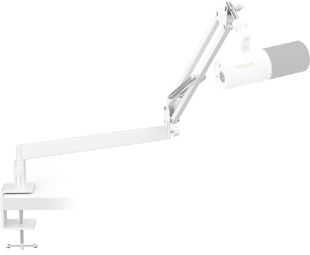 TONOR Braccio del microfono, Supporto per Micro a Basso Profilo per Podcasting/streaming, Completamente Regolabile a 360°, Ruotabile a 90° e Pieghevole per Podcast/Giochi, 38 cm +35 cm, Bianco, T20LP