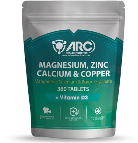 Calcium Magnesium Zinc Tablets 360 | 7 in 1 Mineral Complex with Copper, Selenium, Manganese & Boron | Bone, Teeth, Immune & Muscle Support | Daily Supplement for Men & Women | ARC Health Nutrition