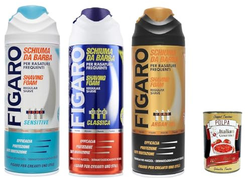 FIGARO – Pack de prueba de espuma para barba – para afeitado frecuente – Espuma suave y cómoda para barba – 3 x 400 ml + Polpa Italian Gourmet 400 g
