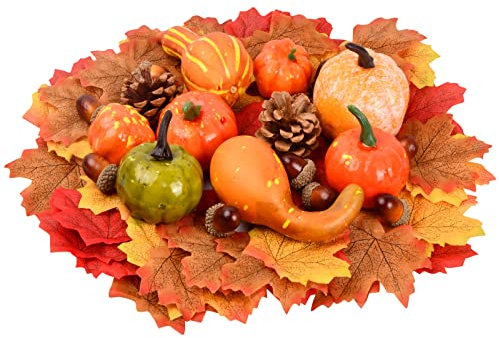 volumoon Kürbis Dekoration, 70Stk Künstliche Kürbisse Set, Halloween Kürbis Deko, Herbst Dekoration mit Mini Kürbis Eicheln Ahornblätter Tannenzapfen,Simulation Kürbisse für Herbst Halloween Tischdeko