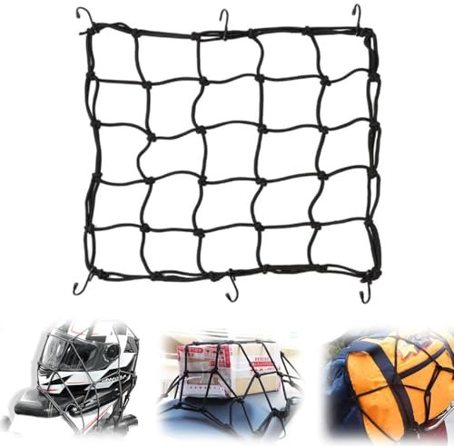 Red Elastica Equipaje Moto, Red de Equipaje Reemplazo para Icletas, Red Elástica Equipajes Red Malla Portaobjetos con 6 Ganchos, Red Elastica Bicicleta, para Anclar los Bártulos de Equipaje, 40 x 40cm