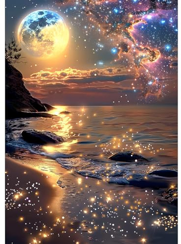 EOBROMD 5D Diamond Painting Kit Completo Luna, Mare Pittura Diamante FAI DA TE, Diamond Painting Adulti, Strass Ricamo a Punto Croce Painting per Decorazione Casa 30x40 cm