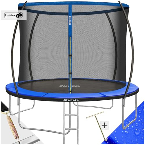 tectake® Trampolino Elastico con Rete di Sicurezza, Tappeto Resistente agli Strappi, Struttura in Acciaio con Gambe a W, Trampolino per Bambini e Adulti, Ideale per Gioco e Fitness - Ø 305 cm