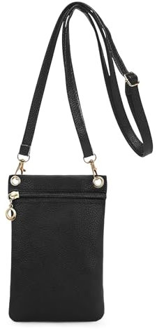 Energather Handy Tasche Damen Umhänge, Weiche PU-Leder Kleine Umhängetasche Handyumhängetaschen für Frauen, Handytasche zum Umhängen mit abnehmbarem Schultergurt für Einkaufen, Dater (schwarz)
