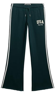 Superdry Damen Athletic Essentials Streifenhose mit Schlag Dunkles Piniengrün 38