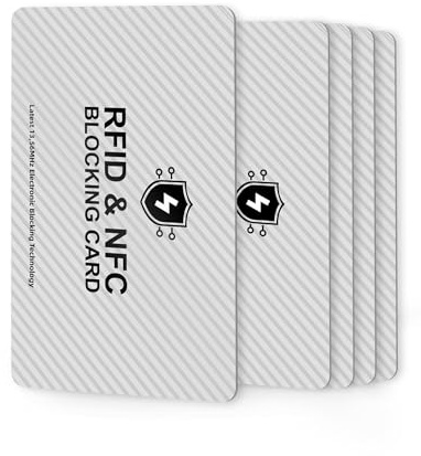 RFID Blocking Cards, Premium Contactless NFC Debit Credit Card & Passport Protector Blocker Set for Men & Women - Smart Slim Design 2 Card Protects Entire Wallet/Purse Safe -Silver 5 pack
