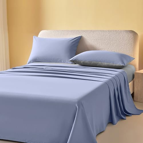 BESCH Juego de Sabanas 4 Piezas 150x190 para Cama de 150 - Sábanas Bajera Ajustable + Encimera y 2 Fundas de Almohada 45x90cm Tacto Extra Suave No Hace Bolitas (Azul)