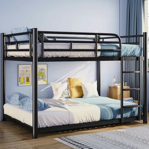 KAIFAM Metal Bunk Bed, Full Over Full Bunk Beds, Full Size Bunk Bed with Safety Guardrail and Ladder, Twin Bunk Beds, No Box Spring Needed, Noise Free for Apartment, Bedroom (Black)