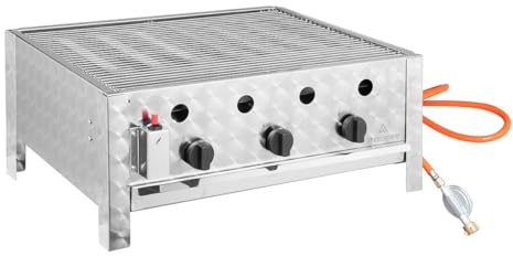 GastroHero Tischbräter TBG3-T | Edelstahl Gasbräter 3-flammig | Profi Gastro Kombibräter mit 3 Brennern | Outdoor Tischgrill 650×570×270 mm inkl. Gasschlauch & Druckminderer | 11 kW